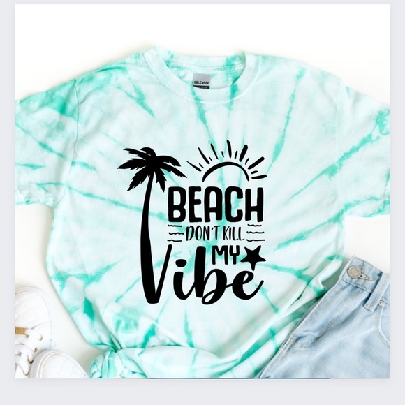 Tops - Beach Don’t Kill My Vibe Crew Neck Short Sleeve Tee Shirt